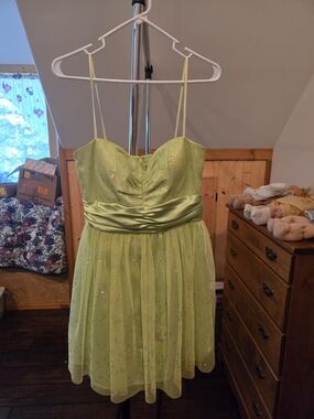 Vintage Y2K Mxi Lime Green Glitter Fairycore Homecoming Dress - Size 13